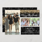 ブラック《写真》ぼけ味金ゴールドグリッター3 – 写真メリークリスマス 招待状 (正面/裏面)