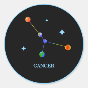ブラック〔占星術の〕十二宮図がんレインボーシール ラウンドシール