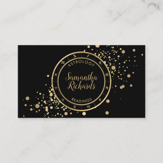 ブラック〔占星術の〕十二宮図星占い金ゴールド星 名刺 (正面)