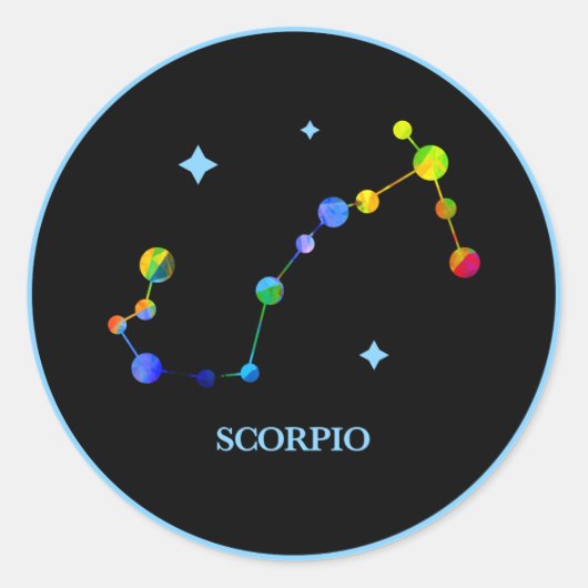 ブラック〔占星術の〕十二宮図蠍座レインボーステッカー ラウンドシール (正面)