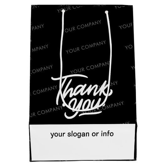 ブラック |名前をカスタムする業ありがとうございました ミディアムペーパーバッグ (裏面)