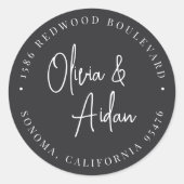 ブラック |手書きモダンの結婚差出人住所 ラウンドシール (正面)