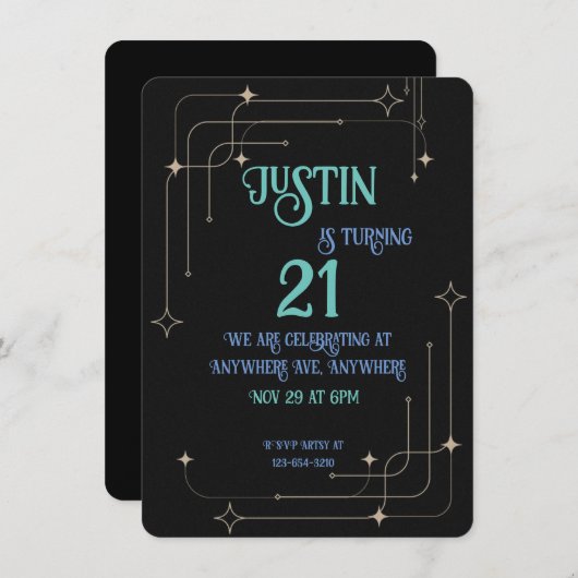 ブラック＆ 招待状 (正面/裏面)