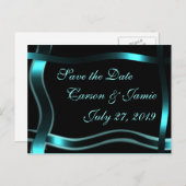 ブラック&救ティール（緑がかった色）の招待状カスタマイズ 案内ポストカード (正面/裏面)