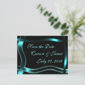 ブラック&救ティール（緑がかった色）の招待状カスタマイズ 案内ポストカード (スタンド正面)