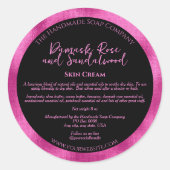 ブラック&明るい赤紫色化粧品の瓶ラベルw成分 ラウンドシール (正面)