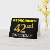 ブラック、模造金ゴールド「第42回誕生日」カード カード (黄色い花)