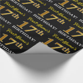 ブラック、模造金ゴールド「17誕生日」 ラッピングペーパー (角)