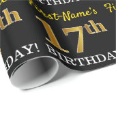ブラック、模造金ゴールド「17誕生日」 ラッピングペーパー (ロールコーナー)