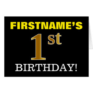 ブラック、模造金ゴールド「1st BIRTHDAY」カード