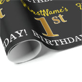 ブラック、模造金ゴールド「1st BIRTHDAY」 ラッピングペーパー (ロールコーナー)