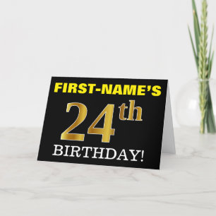 ブラック、模造金ゴールド「24th誕生日」カード カード
