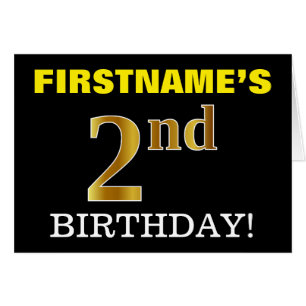 ブラック、模造金ゴールド「2nd BIRTHDAY」カード