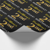 ブラック、模造金ゴールド「2nd BIRTHDAY」 ラッピングペーパー (角)