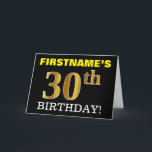 ブラック、模造金ゴールド「30th BIRTHDAY」カード カード<br><div class="desc">「FIRSTNAME'S 30th BIRTHDAY!」のようなメッセージが掲載され、「30th」は金ゴールドに似た色の外観を持つフェイク/模倣のデザインである。フロントの受信者の名前はカスタマイズ黒色で、フロントの背景は黒。内部にバースデーパーソナライズされたタグリーティングメッセージも備えている。30歳の誕生日のお祝いの人には与え、このような誕生日のグリーティングカードがあるかもしれない。[～Z0000183]</div>