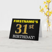 ブラック、模造金ゴールド「31番目の誕生日」カード カード (黄色い花)