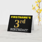 ブラック、模造金ゴールド「3rd BIRTHDAY」カード カード (黄色い花)