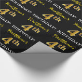 ブラック、模造金ゴールド「4歳の誕生日」 ラッピングペーパー (角)