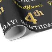 ブラック、模造金ゴールド「4歳の誕生日」 ラッピングペーパー (ロールコーナー)