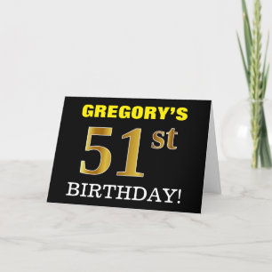 ブラック、模造金ゴールド「51番目の誕生日」カード カード