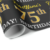 ブラック、模造金ゴールド「75th誕生日」 ラッピングペーパー (ロールコーナー)