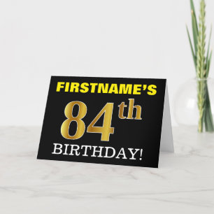 ブラック、模造金ゴールド「84th誕生日」カード カード