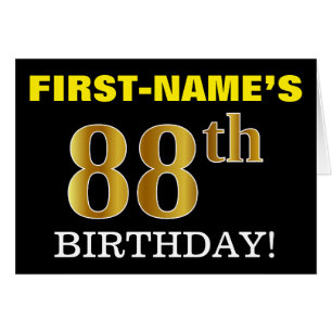 ブラック、模造金ゴールド「88誕生日」カード