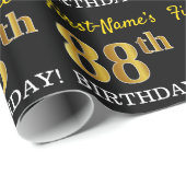 ブラック、模造金ゴールド「88誕生日」 ラッピングペーパー (ロールコーナー)