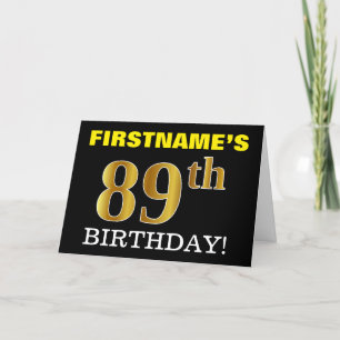 ブラック、模造金ゴールド「89th誕生日」カード カード