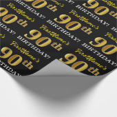 ブラック、模造金ゴールド「90誕生日」 ラッピングペーパー (角)