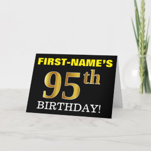 ブラック、模造金ゴールド「95th誕生日」カード カード