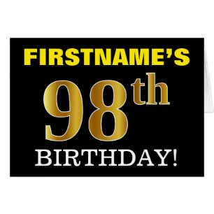 ブラック、模造金ゴールド「98th誕生日」カード