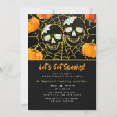 ブラック | 現代風偽オパール ハロウィンスカル 招待状 (正面)