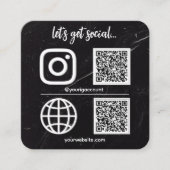 ブラック |白いテクスチャソーシャルメディアQRコード スクエア名刺 (正面)