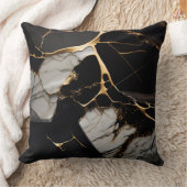 ブラック(白い大理石と金ゴールド抽象芸術) クッション (ブランケット)