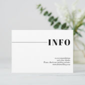 ブラック、白シックタイポグラフィミニマル結婚リスト エンクロージャーカード (スタンド正面)