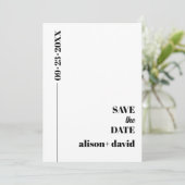 ブラック、白シックタイポグラフィミニマル結婚リスト セーブザデート (スタンド正面)