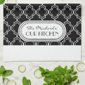 ブラック |白モロッコトレリス・モノグラム キッチンタオル (折り畳み)