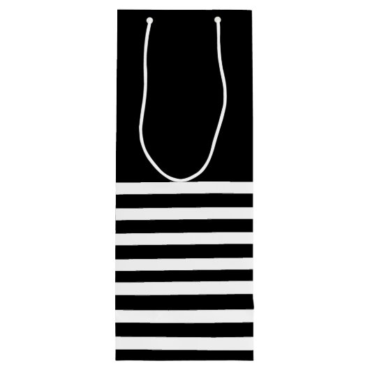 ブラック |白色のストライプパターン結婚式の引き出物 ワインギフトバッグ (裏面)