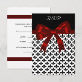 ブラック（紋章の）フラ・ダ・リレッドボウRSVPカード 出欠カード (正面/裏面)