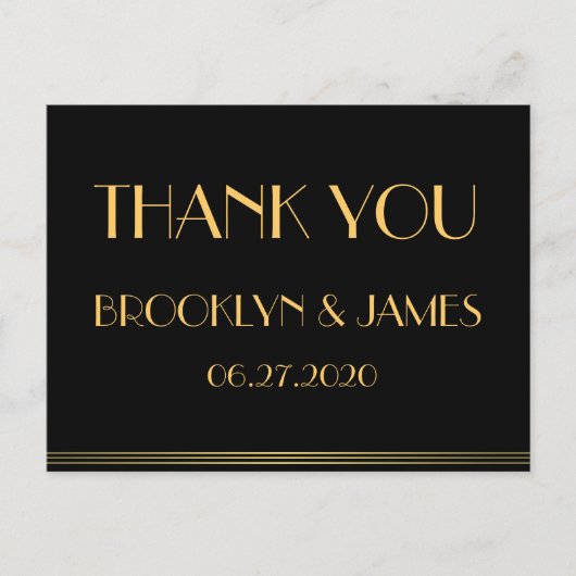 ブラック・素晴らしギャツビー結婚の感謝はがき ポストカード (正面)