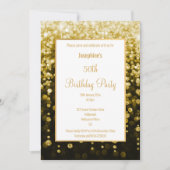 ブラック&素晴らし金ゴールドグリッター滝誕生日 招待状 (正面)