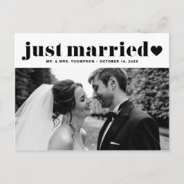 ブラック 結婚しました レトロ 太字 タイポグラフィー 写真 ポストカード