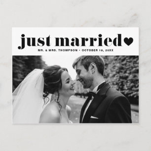 ブラック 結婚しました レトロ 太字 タイポグラフィー 写真 ポストカード