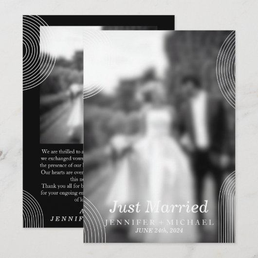 ブラック 結婚式完了 幾何学的 シンプル ウェディングフォト 招待状 (正面/裏面)