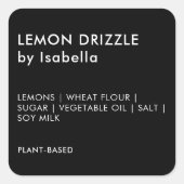 ブラック |自家製ケーキ製品の原料ラベル スクエアシール (正面)