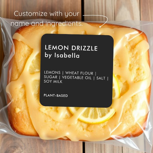 ブラック |自家製ケーキ製品の原料ラベル スクエアシール