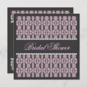 ブラック&薄紫ダマスクレースジュエルブライダルシャワー 招待状 (正面/裏面)