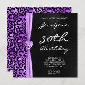 ブラック&薄紫パープルヒョウGLAM 30th Birthday 招待状 (正面/裏面)