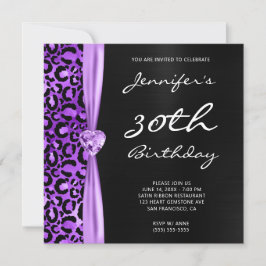 ブラック&薄紫パープルヒョウGLAM 30th Birthday 招待状